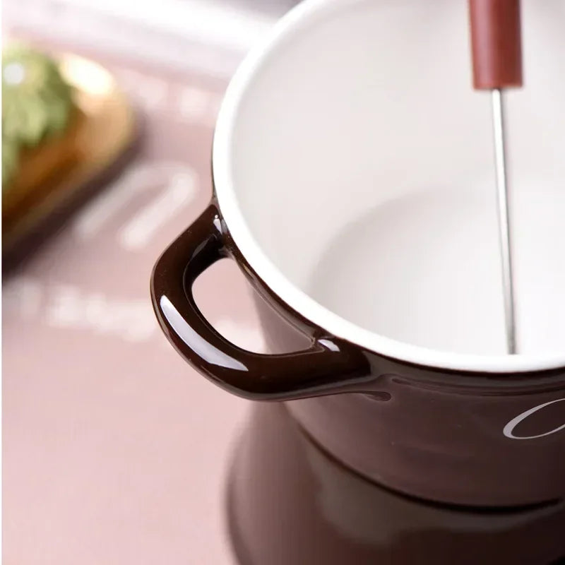 Hot Ceramic Chocolate Chafing Dish Cup with Fork Candle Pot Melting Chocolate Mug Tableware Creative Household Drinking Utensils
