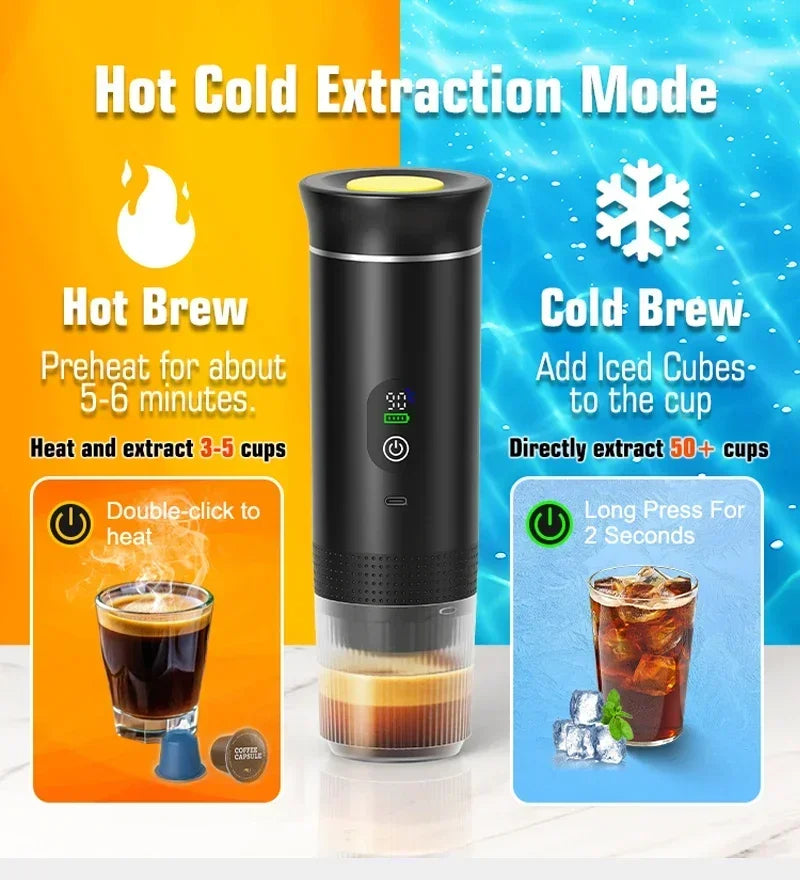 Foombthe Portable Espresso Coffee Machine With Digital Display 3-in-1 Capsule Coffee Maker for Car & Home Camping Coffee Maker