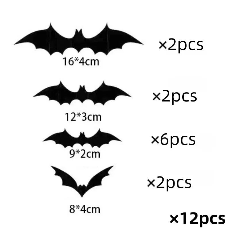 4 Size 3D Bat Stickers Emulation Plastic Sheet Black Horror Spider Wall Stick Halloween Festival Party Courtyard DIY Decoration