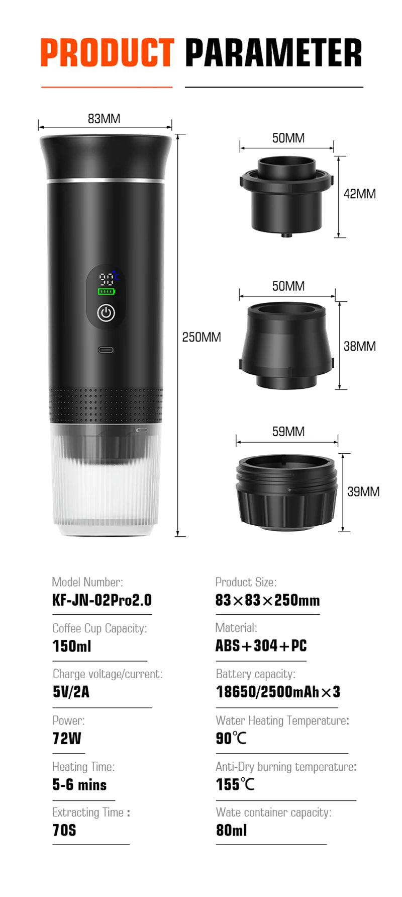 Foombthe Portable Espresso Coffee Machine With Digital Display 3-in-1 Capsule Coffee Maker for Car & Home Camping Coffee Maker