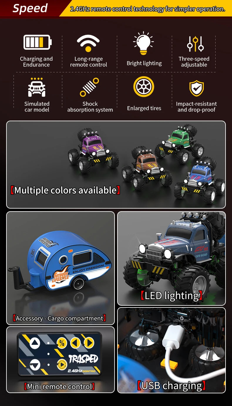 New 1:64 Rc Car Mini 2.4Ghz City Road Handle High Speed Alloy All Terrain Remote Control Car Dual Control Children's Toys Gifts