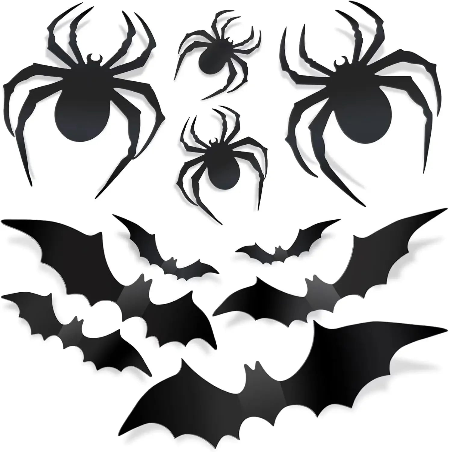 4 Size 3D Bat Stickers Emulation Plastic Sheet Black Horror Spider Wall Stick Halloween Festival Party Courtyard DIY Decoration
