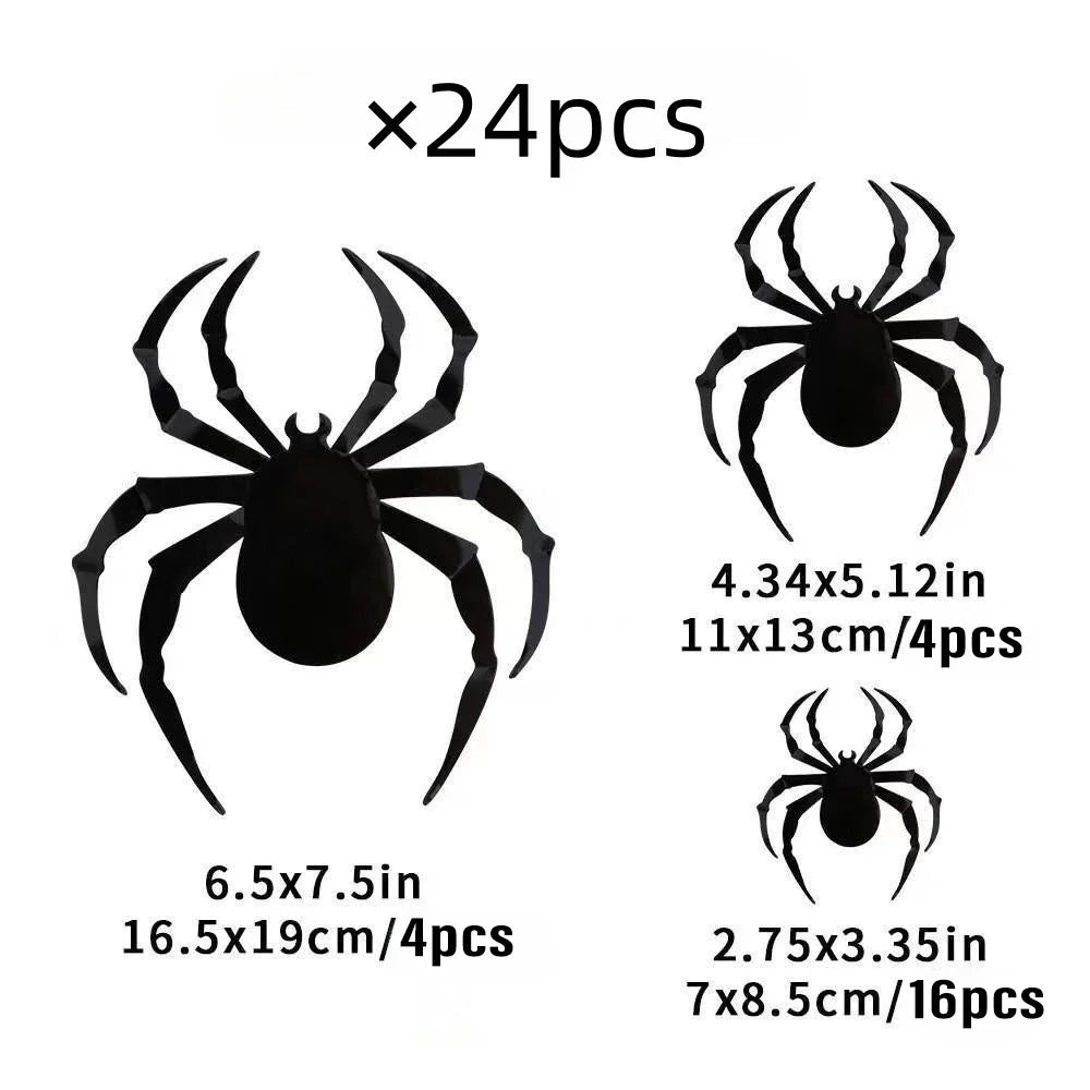 4 Size 3D Bat Stickers Emulation Plastic Sheet Black Horror Spider Wall Stick Halloween Festival Party Courtyard DIY Decoration