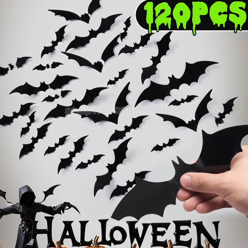 4 Size 3D Bat Stickers Emulation Plastic Sheet Black Horror Spider Wall Stick Halloween Festival Party Courtyard DIY Decoration