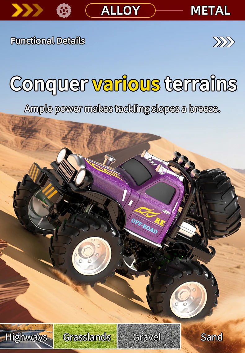 New 1:64 Rc Car Mini 2.4Ghz City Road Handle High Speed Alloy All Terrain Remote Control Car Dual Control Children's Toys Gifts