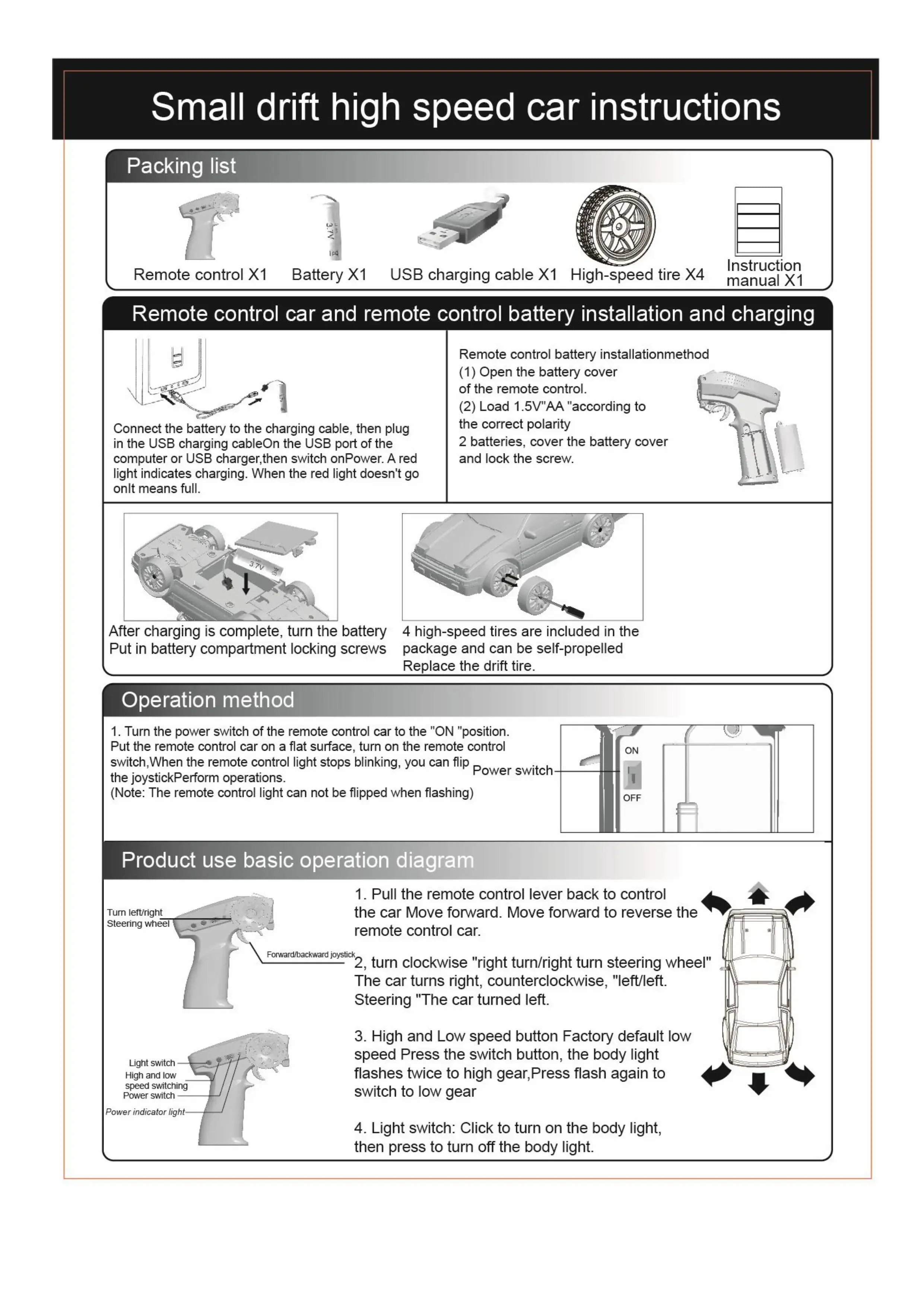 1:24 Scale 20+KM/H RC Drift Car 2.4G 4WD High Speed RC Drifting Car Remote Control Cars with LED Lights Drifting Tires Race Toys