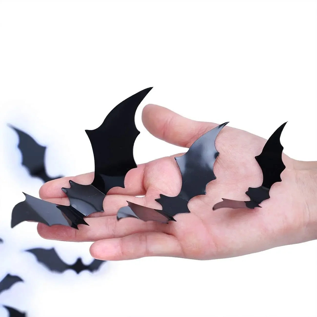 4 Size 3D Bat Stickers Emulation Plastic Sheet Black Horror Spider Wall Stick Halloween Festival Party Courtyard DIY Decoration